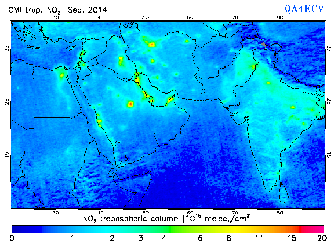 Regional Tropospheric NO2 of September 2014