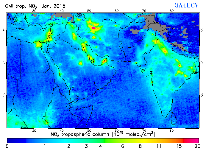 Regional Tropospheric NO2 of January 2015