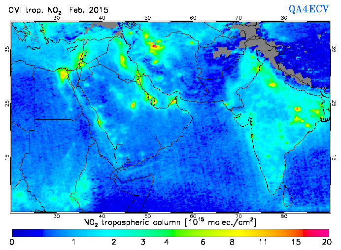 Regional Tropospheric NO2 of February 2015