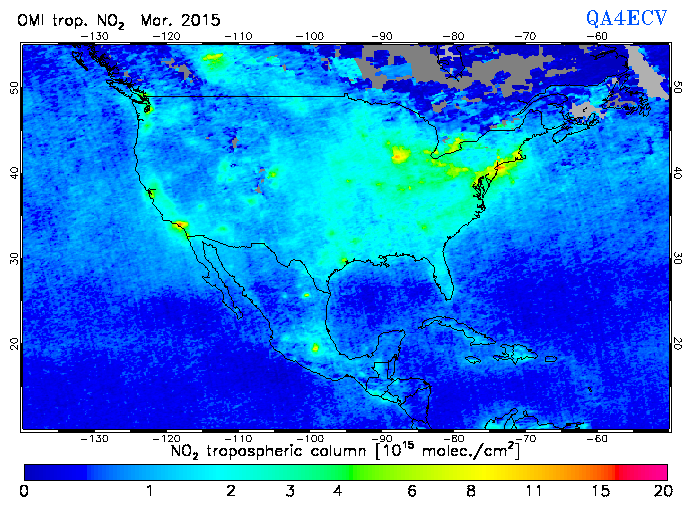 Regional Tropospheric NO2 of March 2015