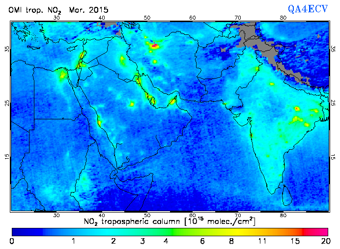 Regional Tropospheric NO2 of March 2015