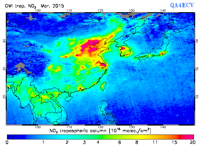 Regional Tropospheric NO2 of March 2015