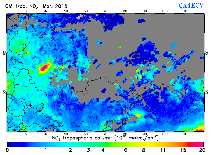 Regional Tropospheric NO2 of March 2015