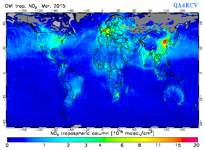 Regional Tropospheric NO2 of March 2015