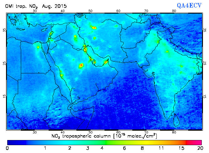 Regional Tropospheric NO2 of August 2015