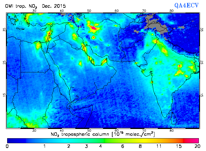 Regional Tropospheric NO2 of December 2015