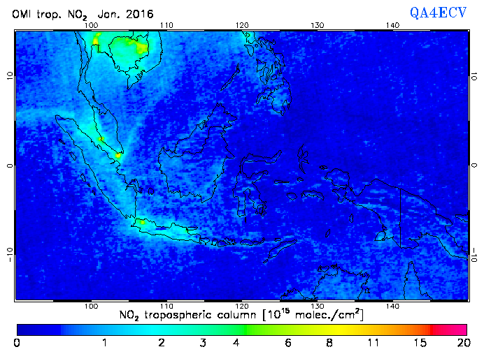 Regional Tropospheric NO2 of January 2016