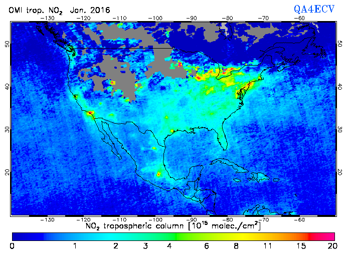 Regional Tropospheric NO2 of January 2016