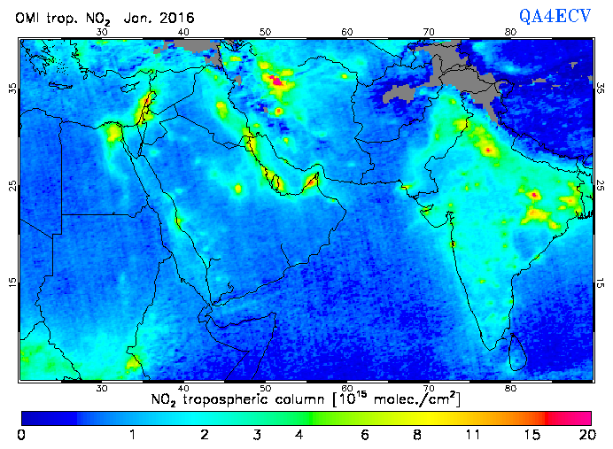 Regional Tropospheric NO2 of January 2016
