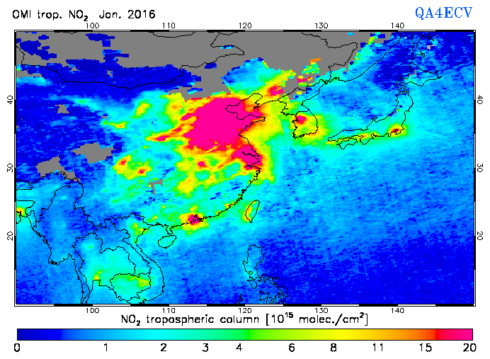 Regional Tropospheric NO2 of January 2016