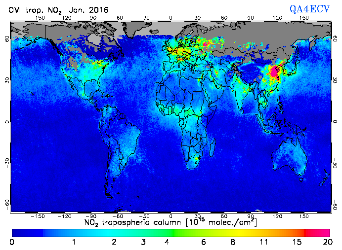 Regional Tropospheric NO2 of January 2016