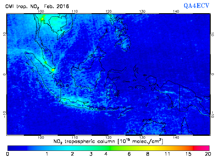 Regional Tropospheric NO2 of February 2016
