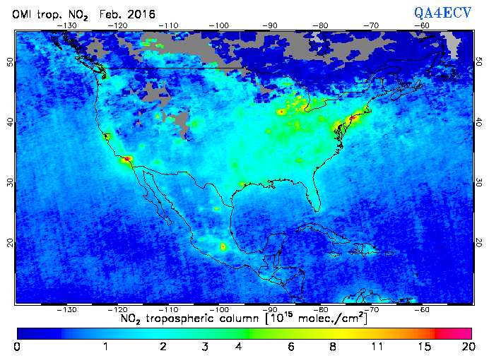 Regional Tropospheric NO2 of February 2016
