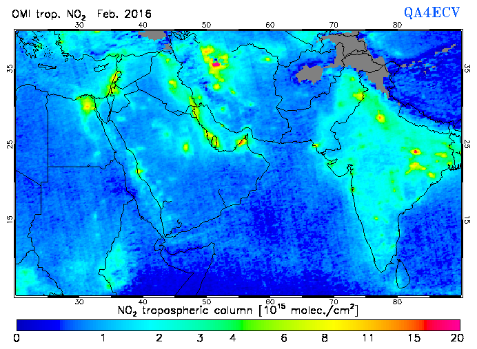 Regional Tropospheric NO2 of February 2016