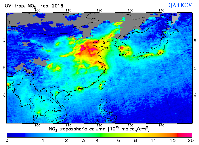 Regional Tropospheric NO2 of February 2016