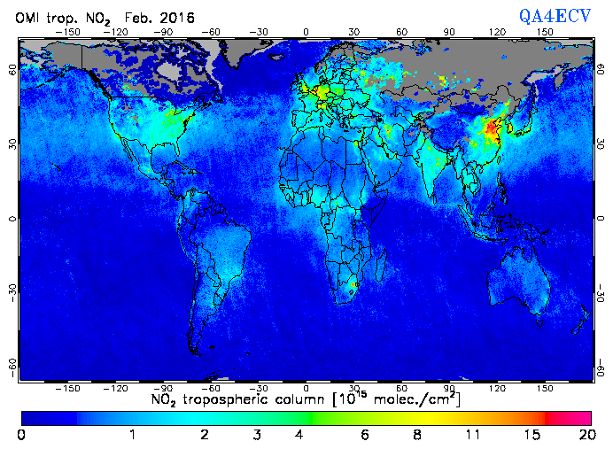 Regional Tropospheric NO2 of February 2016