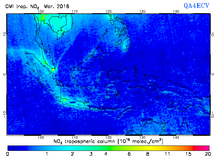 Regional Tropospheric NO2 of March 2016