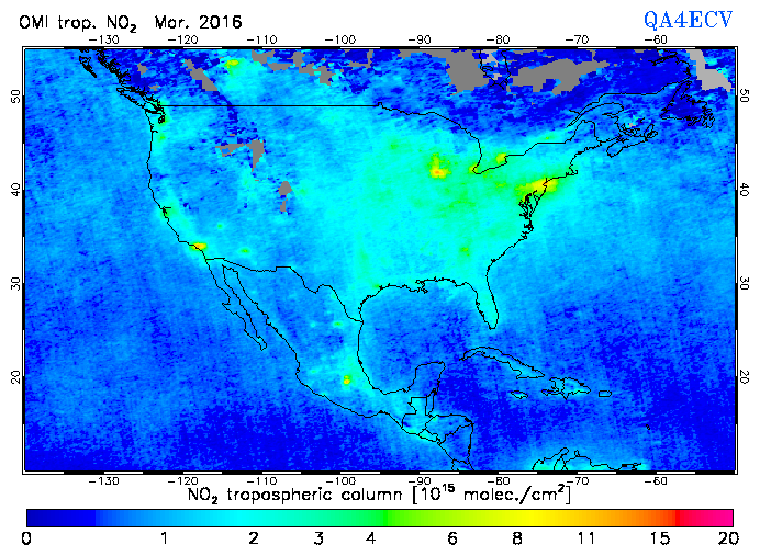 Regional Tropospheric NO2 of March 2016