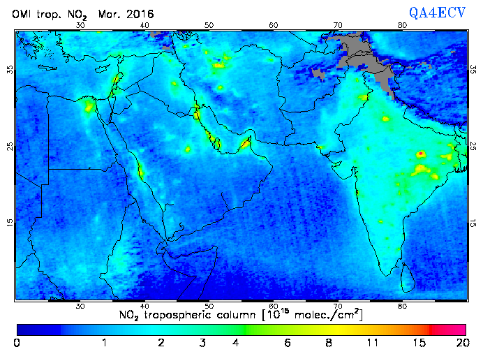 Regional Tropospheric NO2 of March 2016