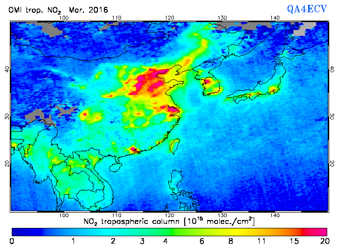 Regional Tropospheric NO2 of March 2016
