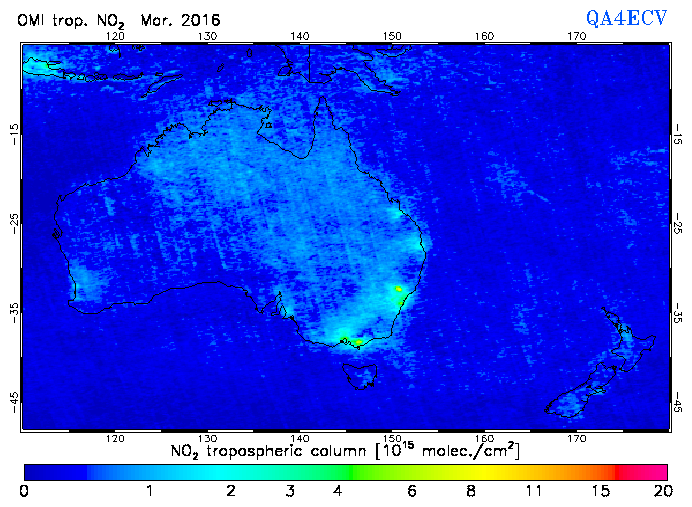 Regional Tropospheric NO2 of March 2016