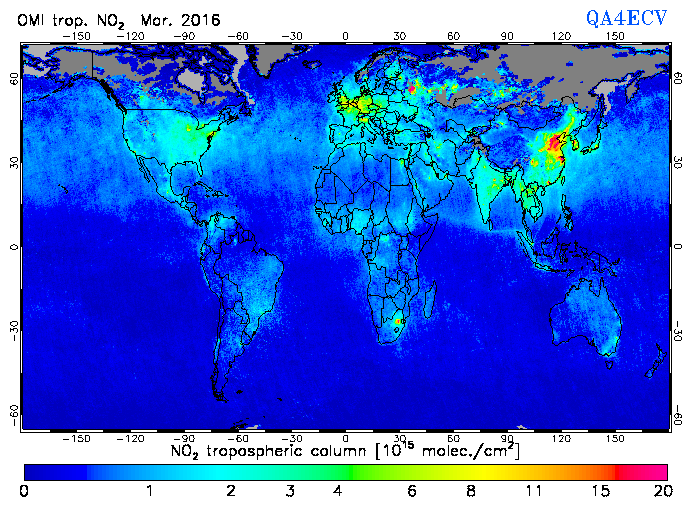 Regional Tropospheric NO2 of March 2016