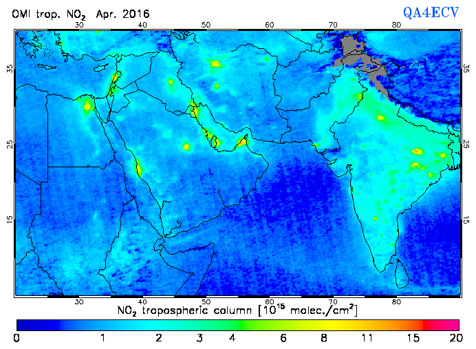 Regional Tropospheric NO2 of April 2016