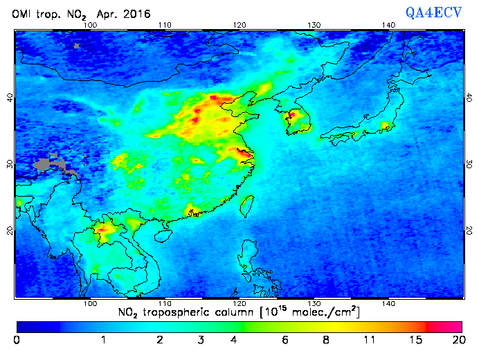 Regional Tropospheric NO2 of April 2016
