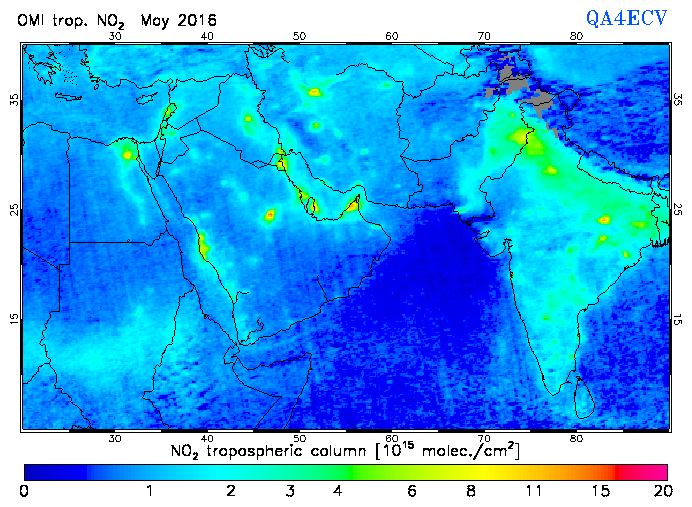 Regional Tropospheric NO2 of May 2016