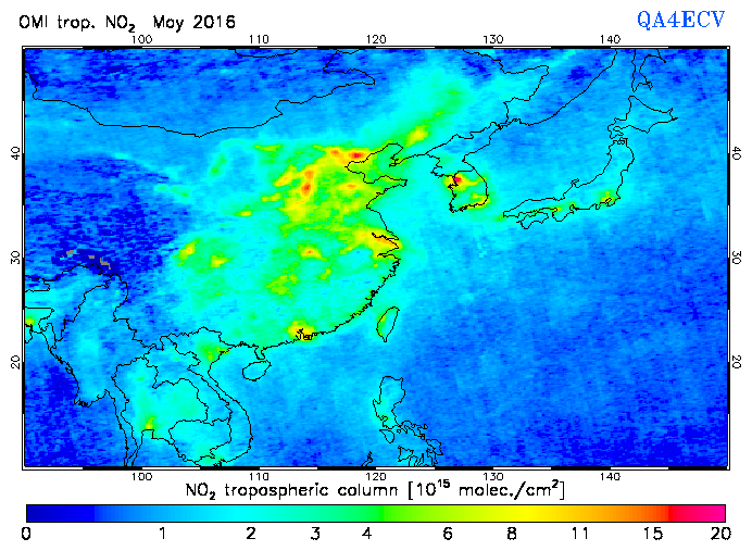 Regional Tropospheric NO2 of May 2016