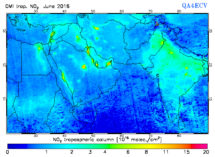Regional Tropospheric NO2 of June 2016