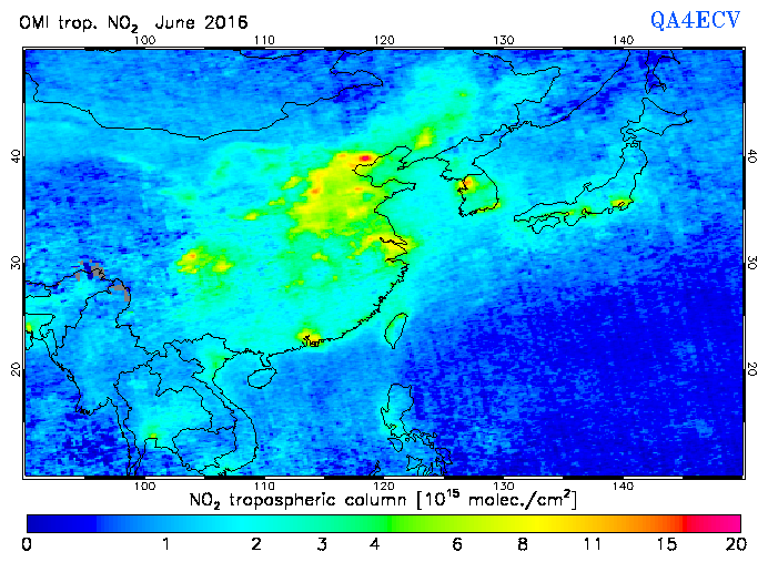 Regional Tropospheric NO2 of June 2016