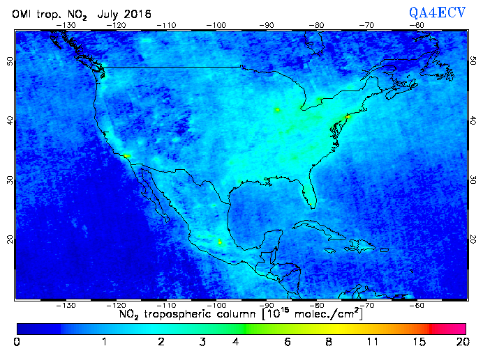 Regional Tropospheric NO2 of July 2016