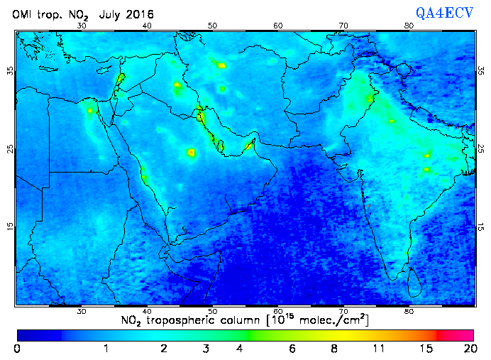 Regional Tropospheric NO2 of July 2016
