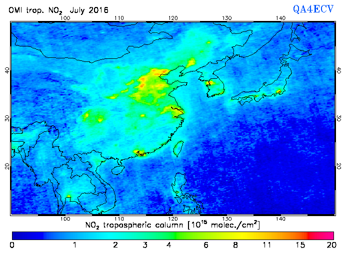 Regional Tropospheric NO2 of July 2016