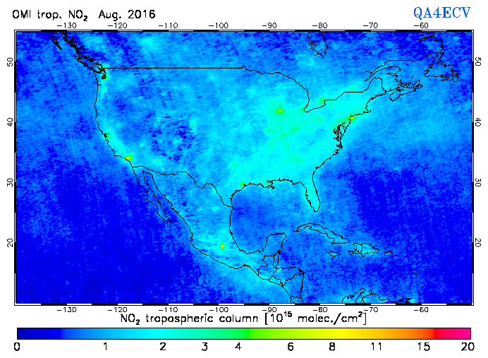 Regional Tropospheric NO2 of August 2016