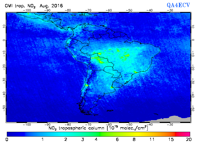 Regional Tropospheric NO2 of August 2016