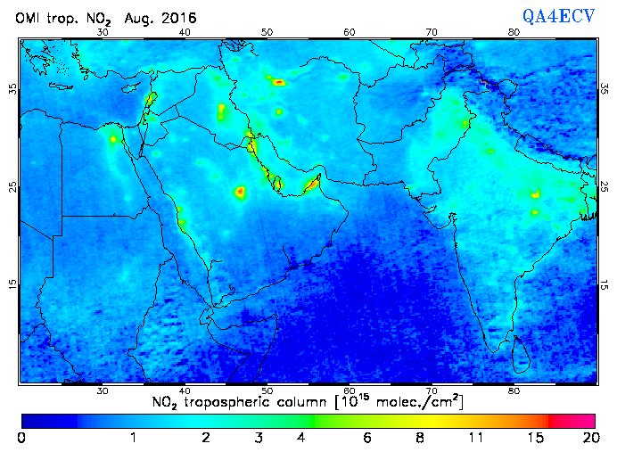 Regional Tropospheric NO2 of August 2016