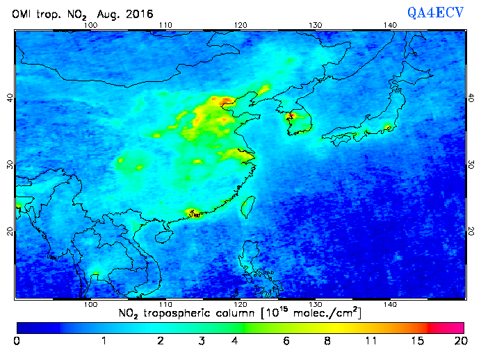 Regional Tropospheric NO2 of August 2016
