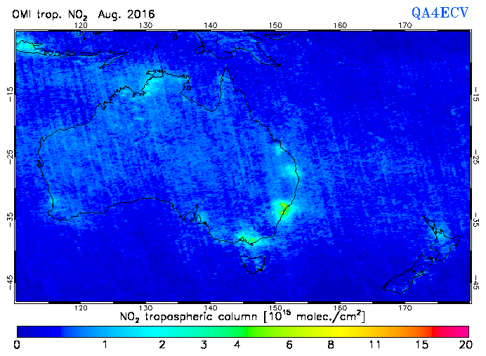 Regional Tropospheric NO2 of August 2016
