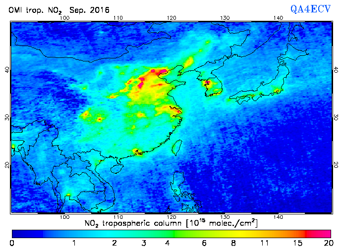 Regional Tropospheric NO2 of September 2016
