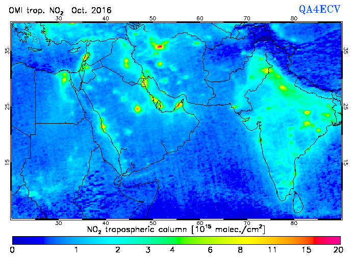 Regional Tropospheric NO2 of October 2016