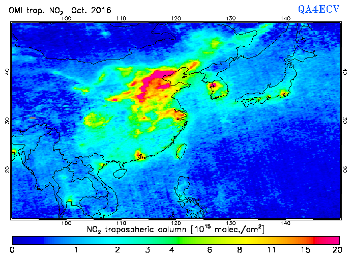 Regional Tropospheric NO2 of October 2016