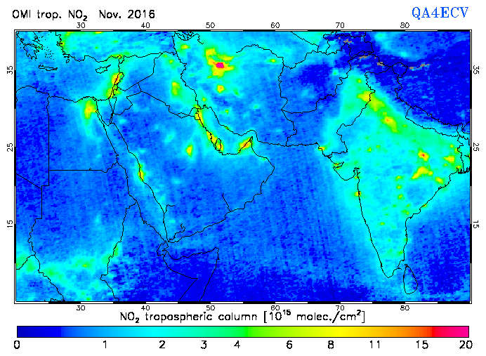 Regional Tropospheric NO2 of November 2016