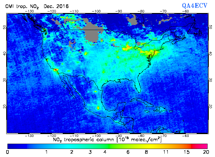 Regional Tropospheric NO2 of December 2016
