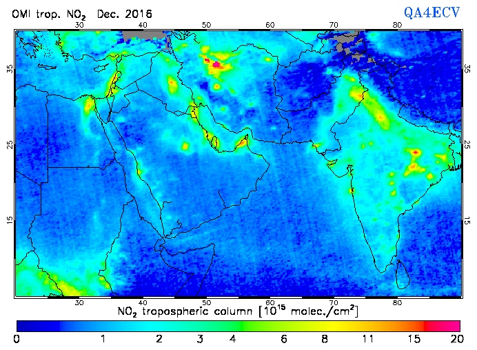 Regional Tropospheric NO2 of December 2016