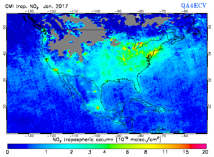 Regional Tropospheric NO2 of January 2017
