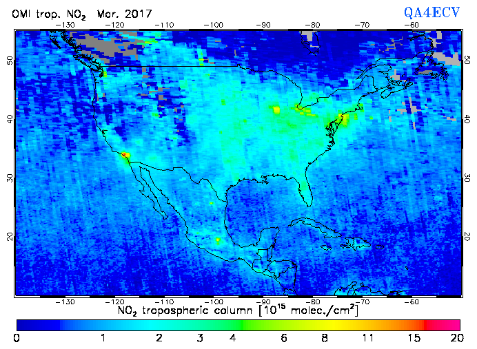 Regional Tropospheric NO2 of March 2017