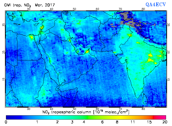 Regional Tropospheric NO2 of March 2017