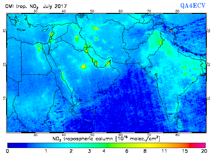 Regional Tropospheric NO2 of July 2017